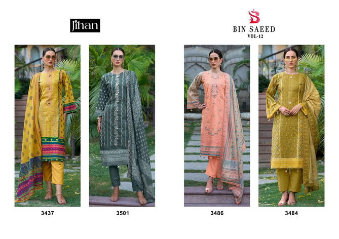 Bin Saeed Vol 12 By Jihan Embroidery Lawn Printed Pakistani Suits Wholesalers In Delhi
